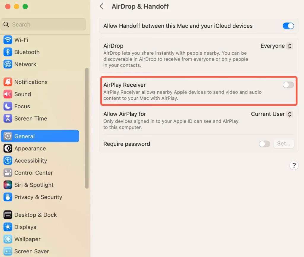 turn off AirPlay Receiver