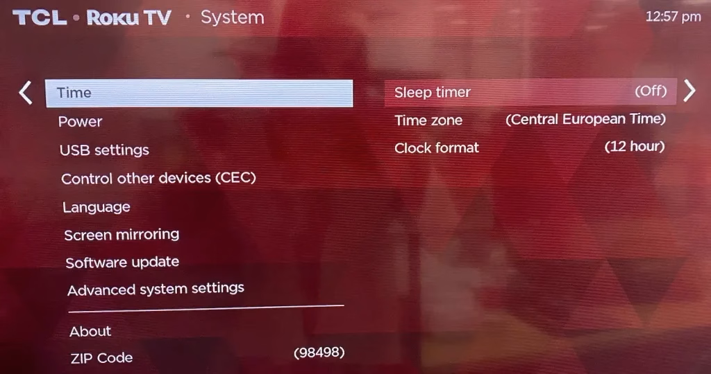 choose Sleep timer on Roku menu