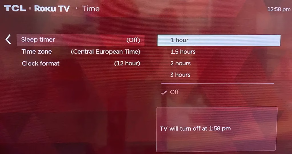 choose time interval for Roku Sleep Timer