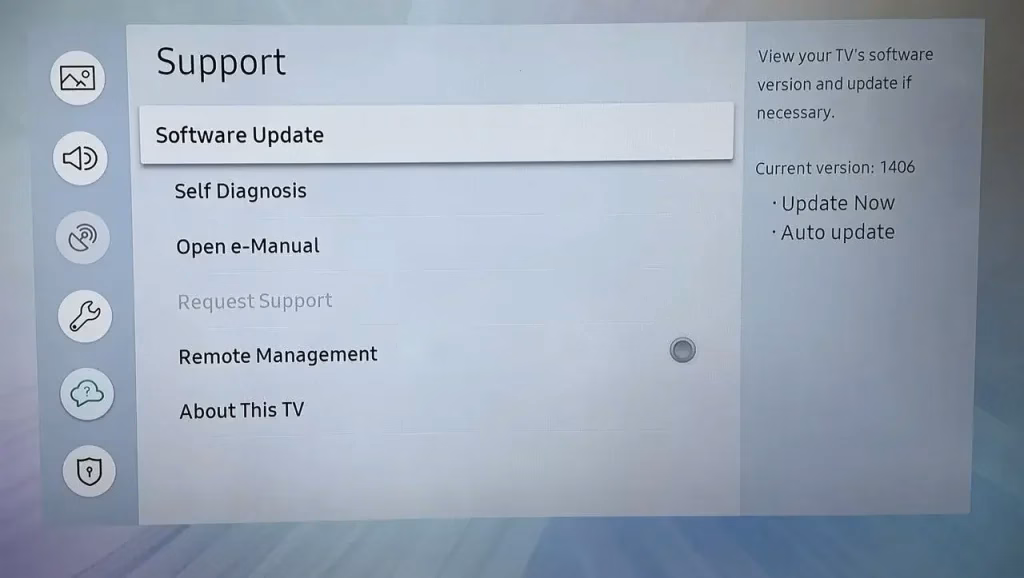 Update option on Samsung TV