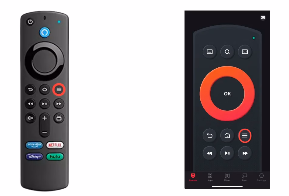 the Menu button on Firestick remote and remote app