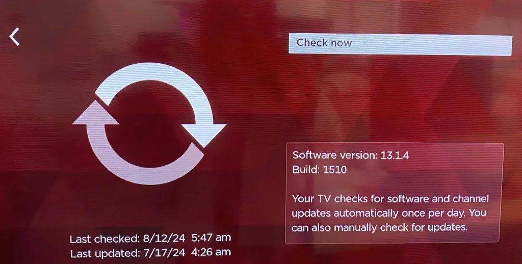 choose Check now on the Roku screen