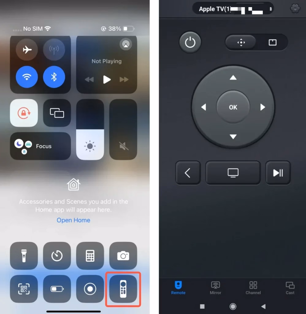 set up Apple TV remote on iPhone