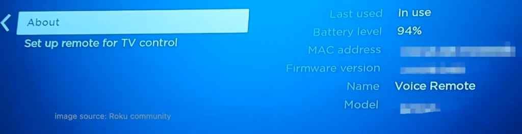 check the battery level on Roku streaming device