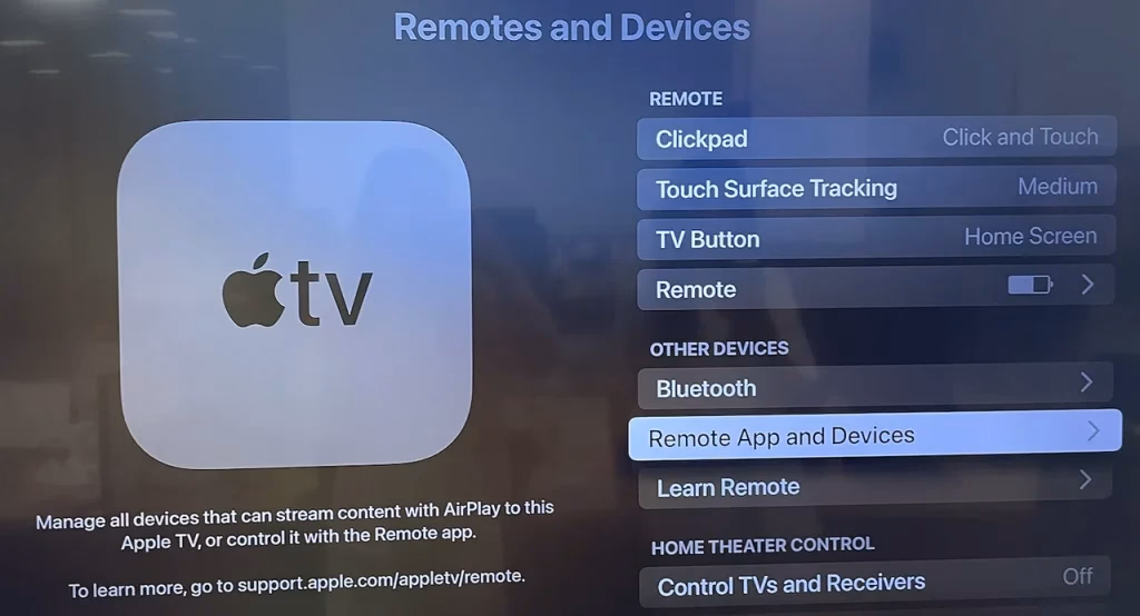 choose Remote App and Devices on Apple TV