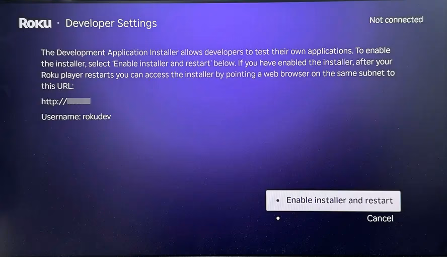 Developer settings menu