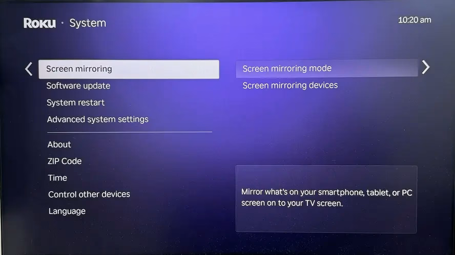 Screen mirroring on Roku