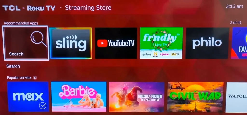 choose Search on Roku