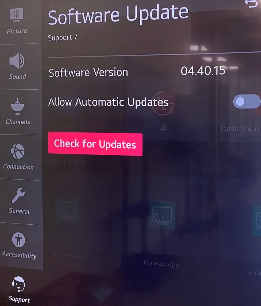 choose to check for updates on LG TV