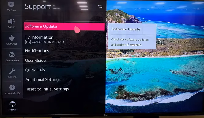 Software update option on LG TV