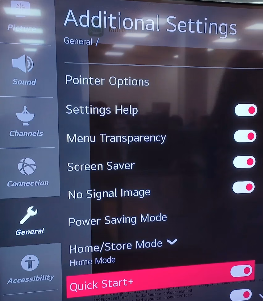 turn off Quick Start on LG TV