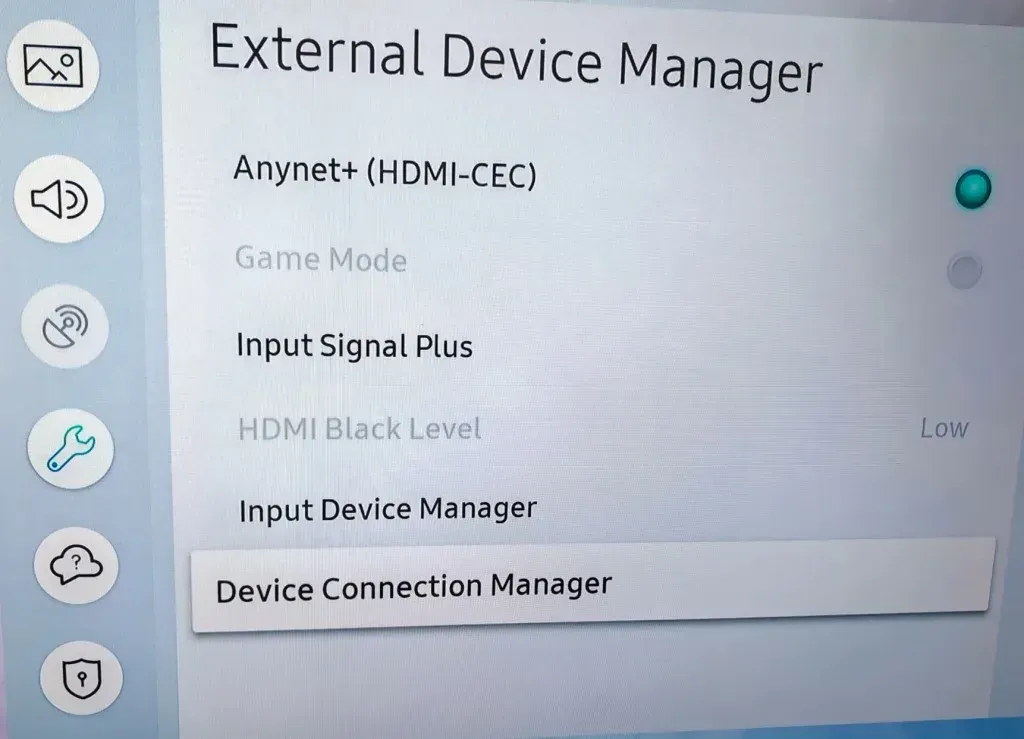 locate Device Connect Manager on Samsung TV