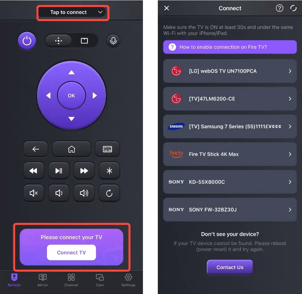 Pairing process on the universal TV remote