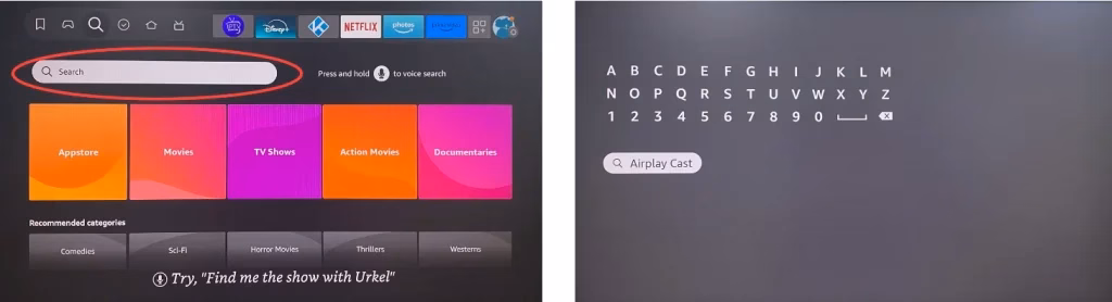 Search page on Fire TV