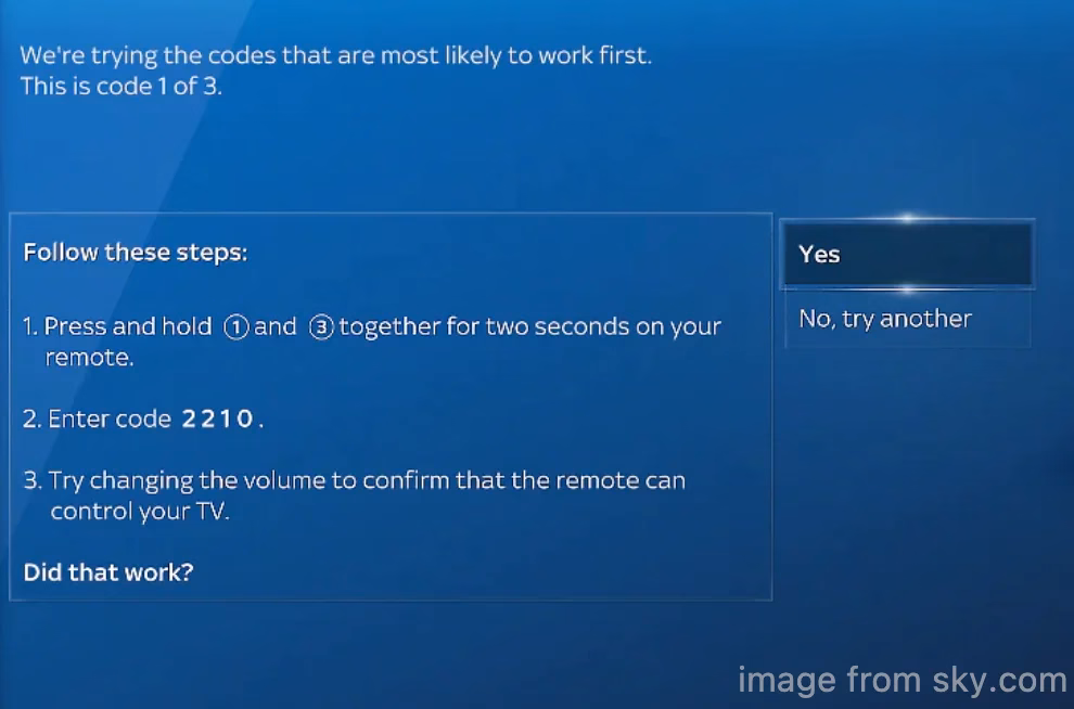 read the Sky instructions to enter the code