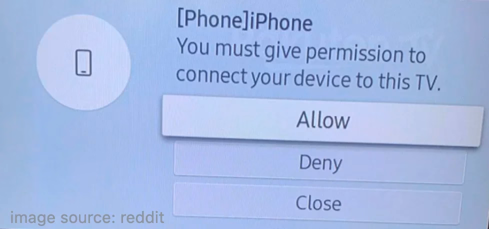 a prompt asking permission to connect a device to the TV
