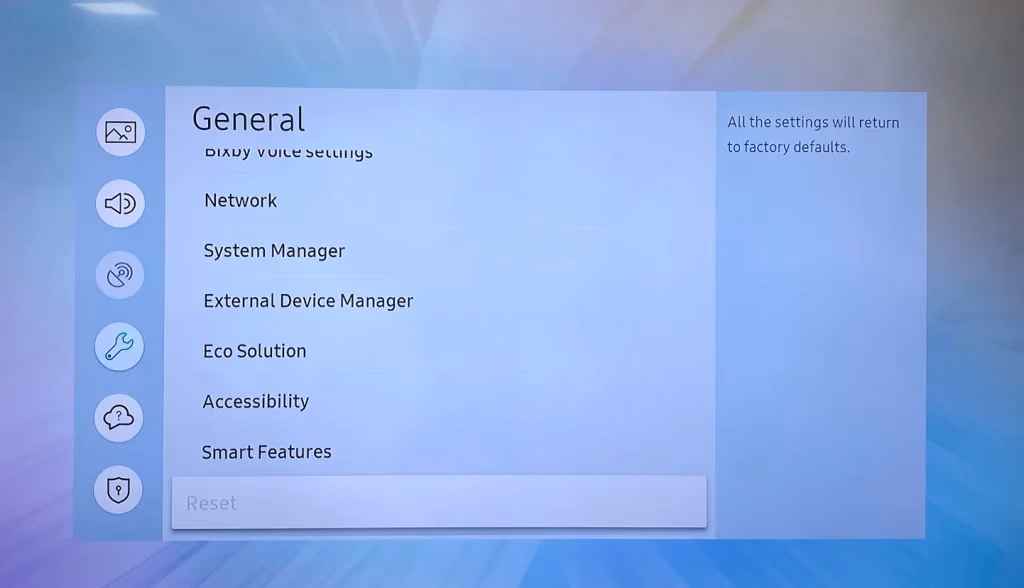 choose to reset Samsung TV