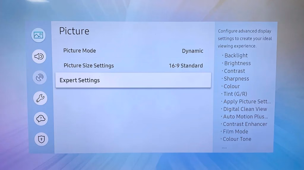 access Expert Settings menu