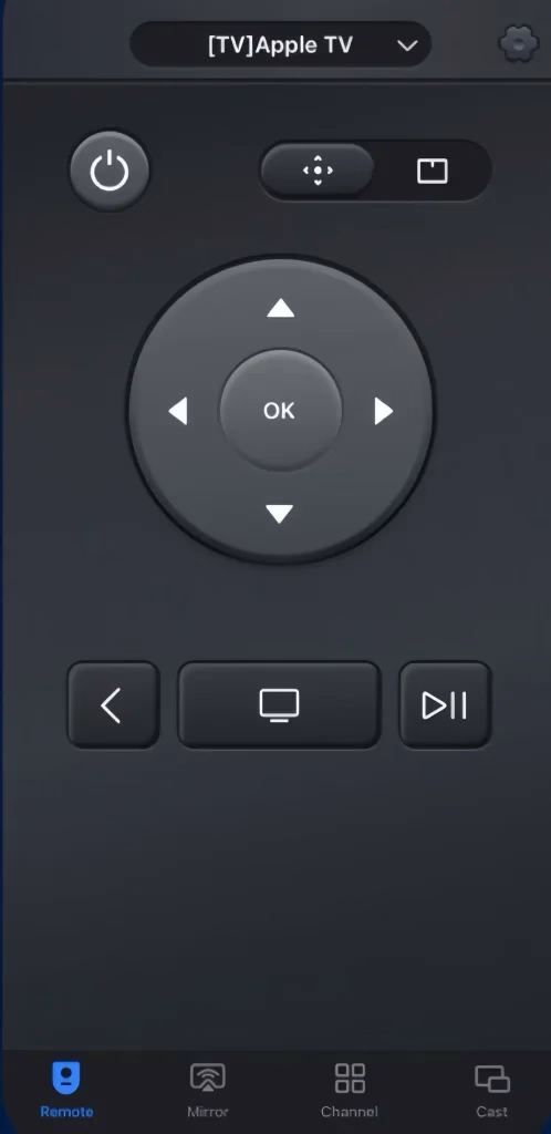 the Apple TV Remote app of BoostVision