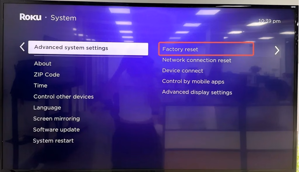 choose the Factory reset option