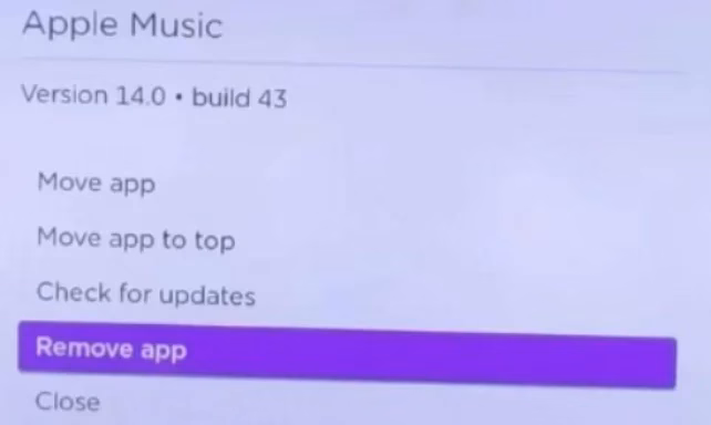 choose Remove app on Roku