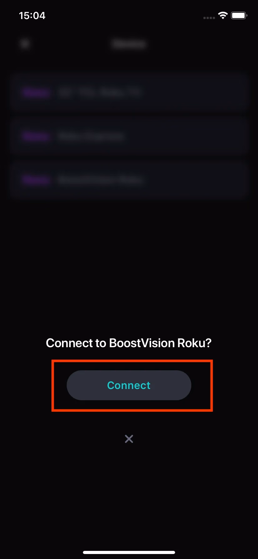 connect option on Remote for Roku - TV Control