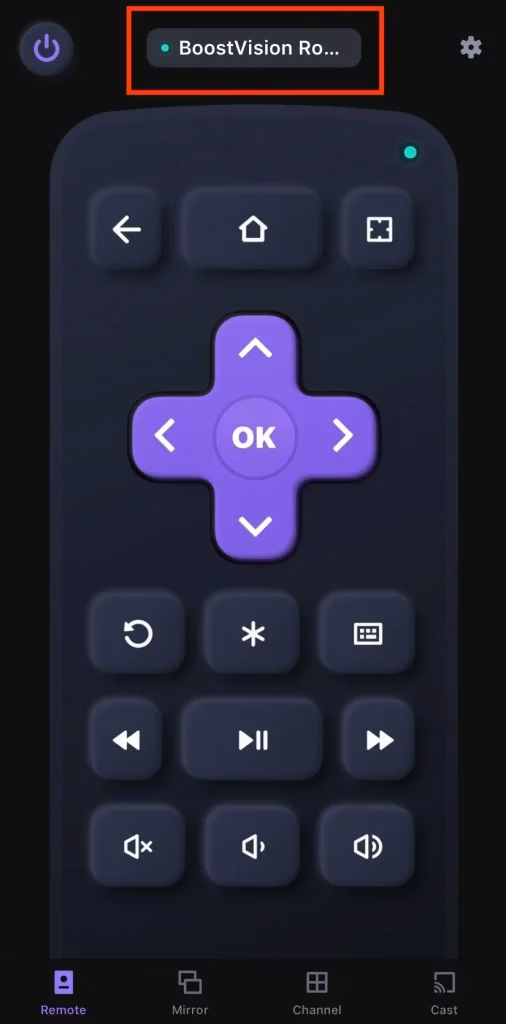 Paired Roku remote app