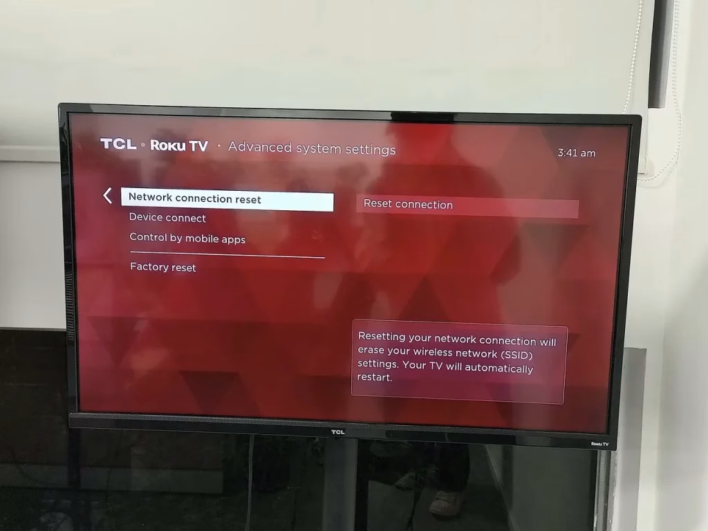 choose Reset connection on Roku screen