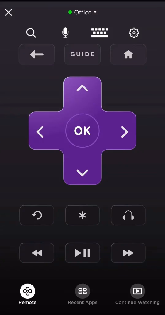 the Roku app's interface