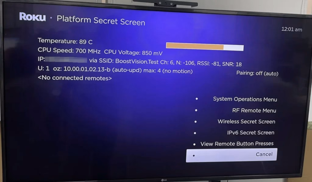 platform menu on Roku TV