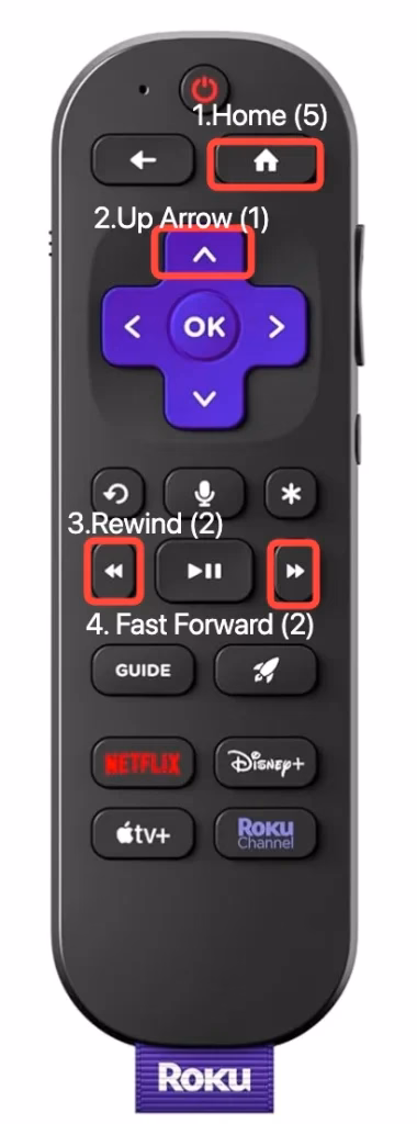 Clear cache combination buttons on the Roku remote