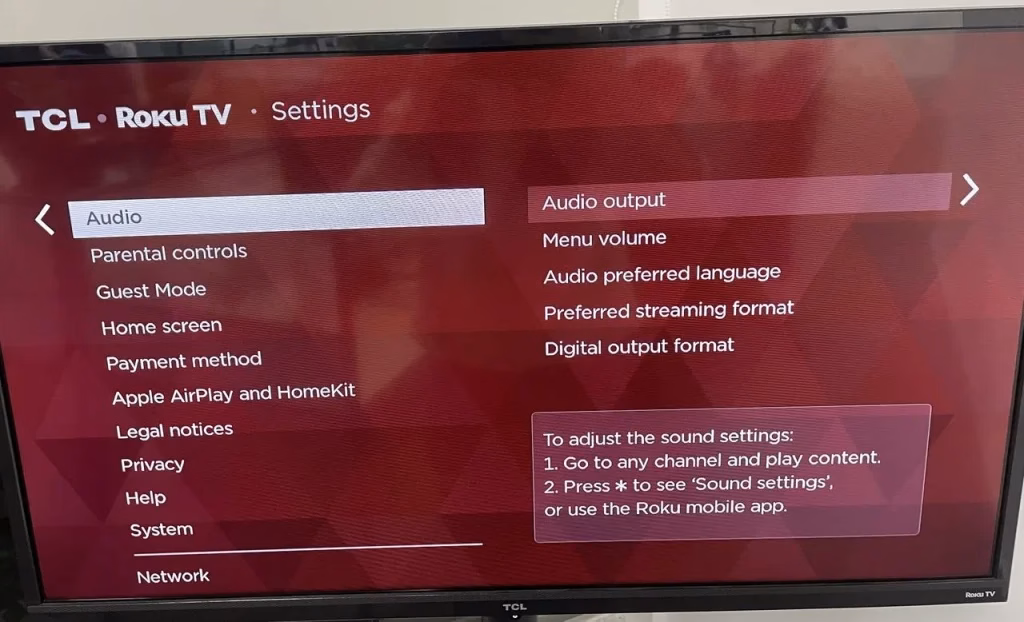 audio output settings on Roku TV