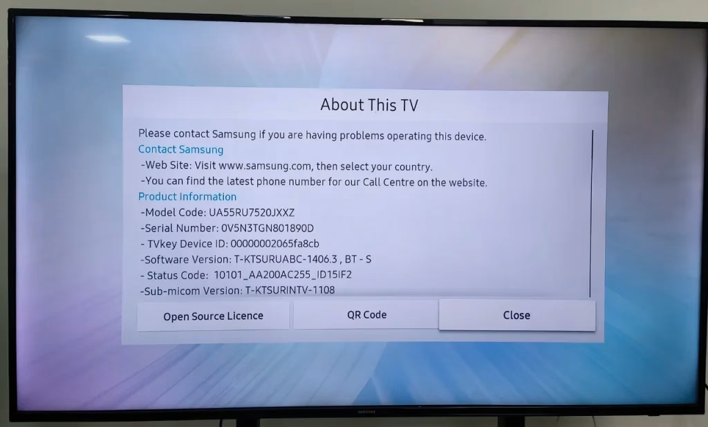 find the model number on the Samsung TV