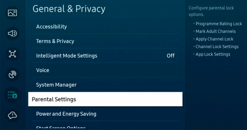 Parental setting on Samsung TV