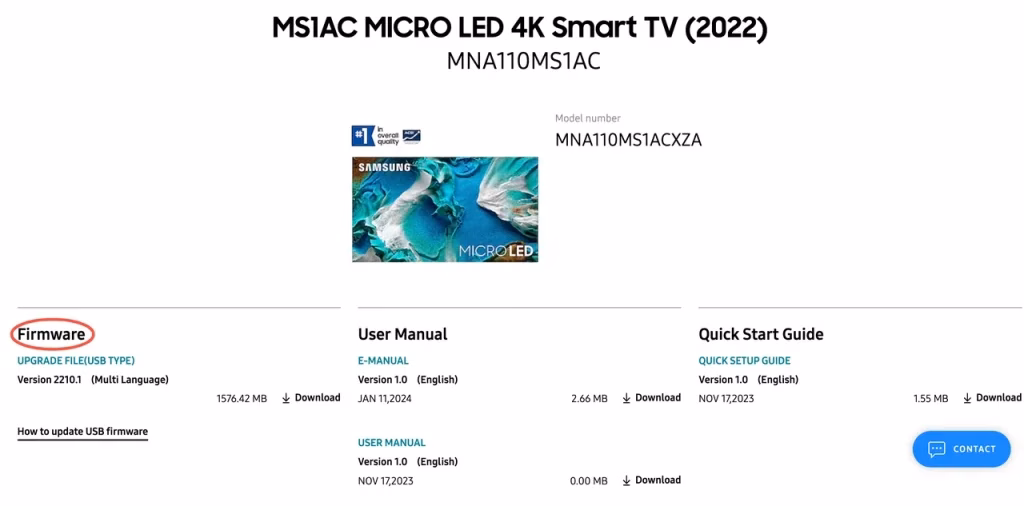 locate the Firmware part on the Samsung Support page