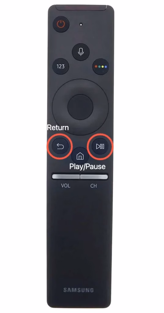Return and Play/Pause buttons on the remote