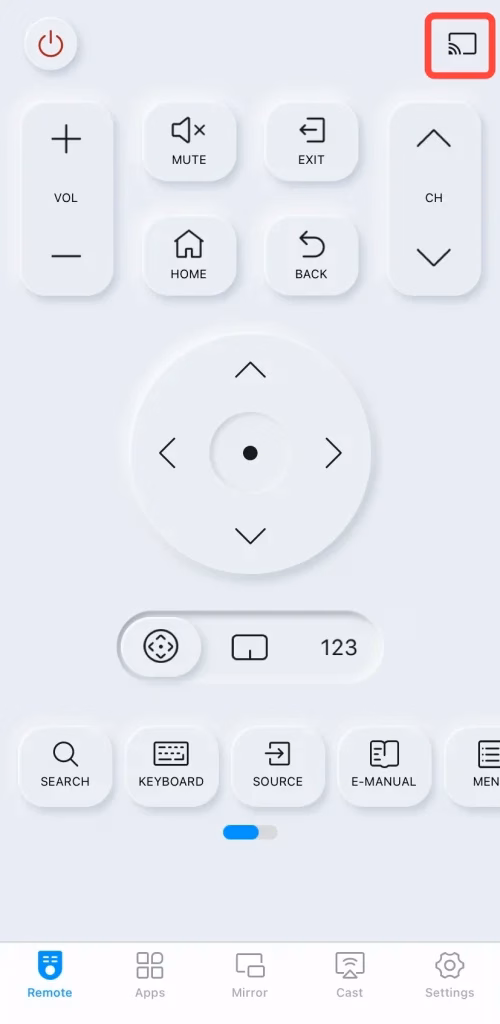 Pairing entrance on Samsung TV remote app