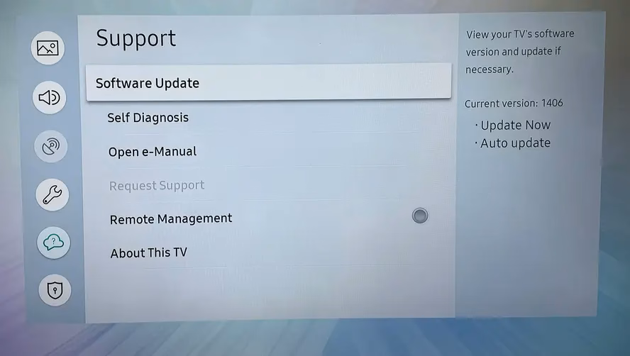 Software update option on Samsung TV