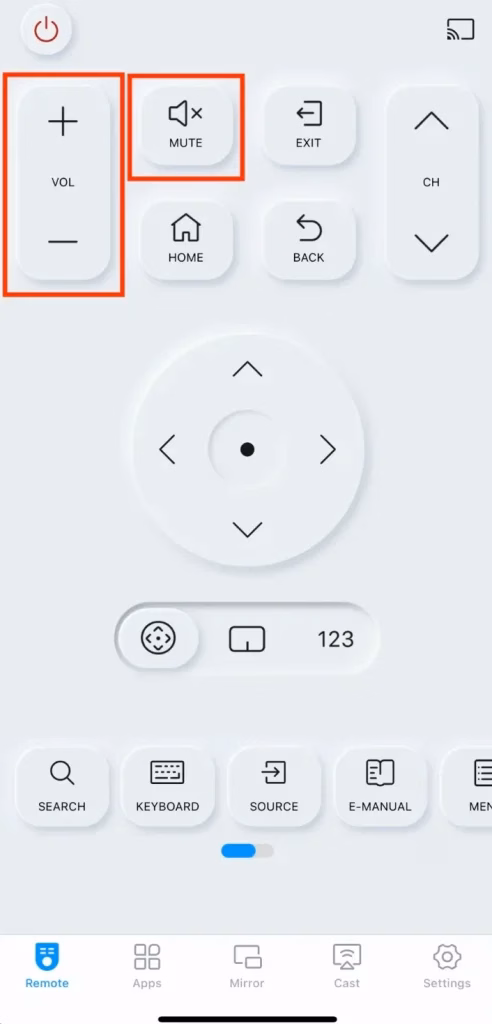volume control buttons on the remote app