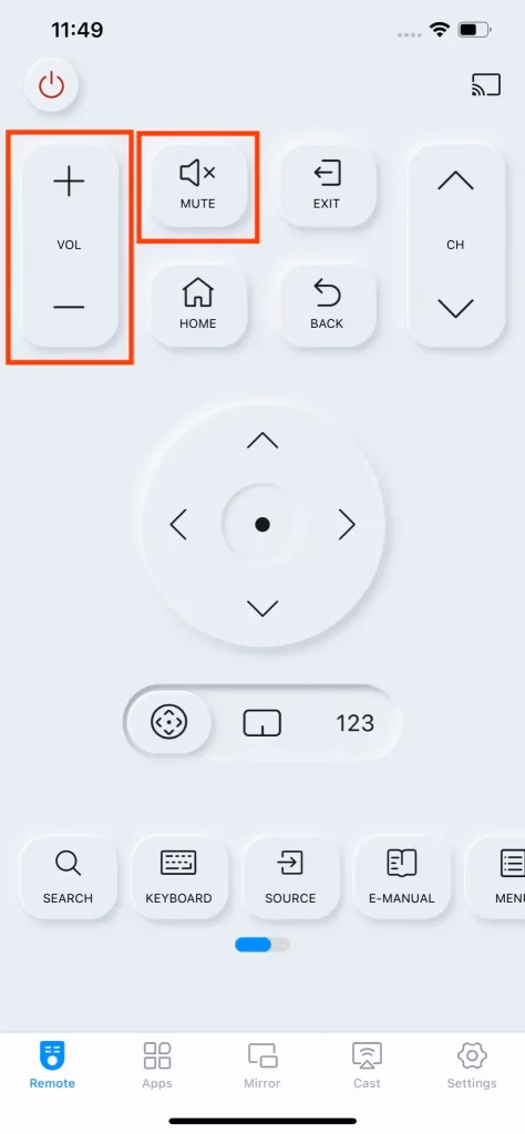 the volume buttons on Samsung TV Remote by BoostVision