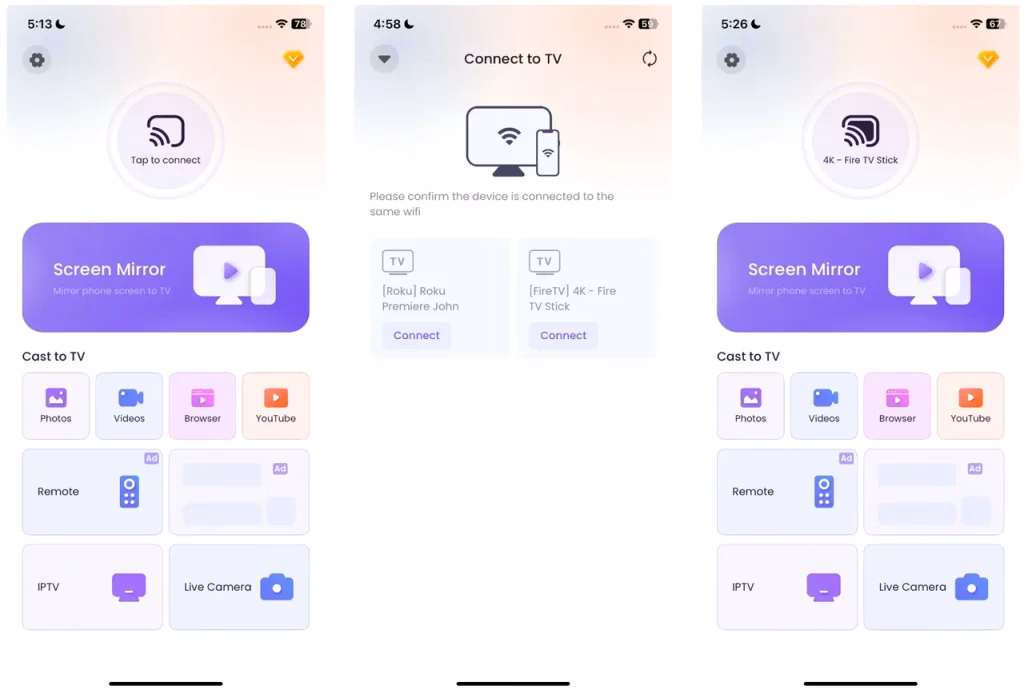 Screen Mirroring app setup