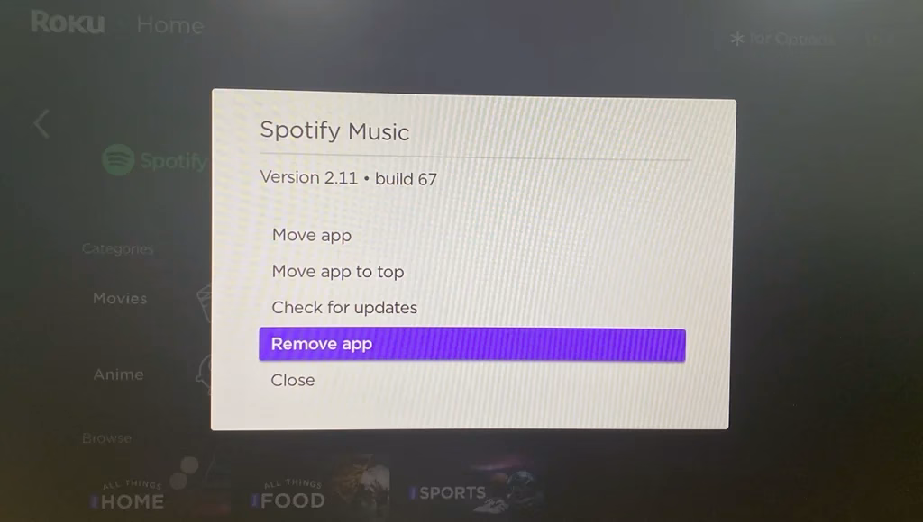 choose Remove app on Roku