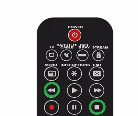 Rewind and Stop buttons on Terk universal remote