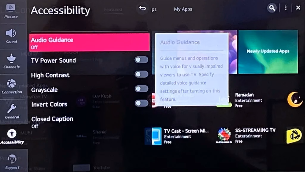 turn off audio description on LG TV