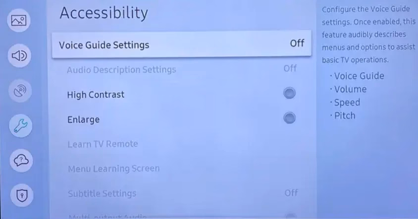 turn off voice guide on Samsung TV