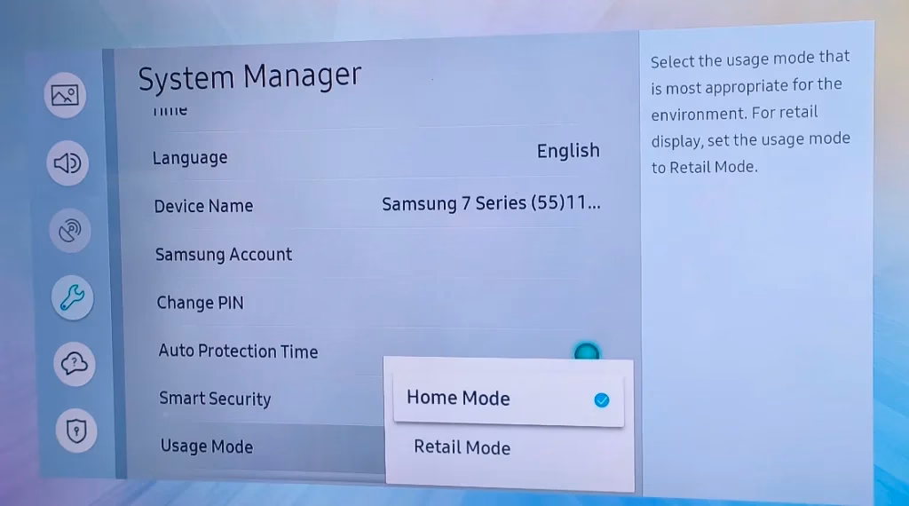 retail mode on Samsung TV