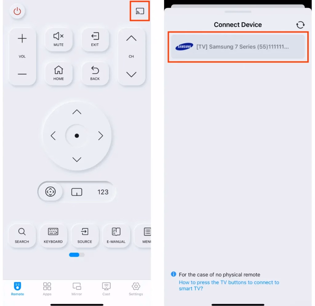 pairing process of the Universal Samsung TV Remote App
