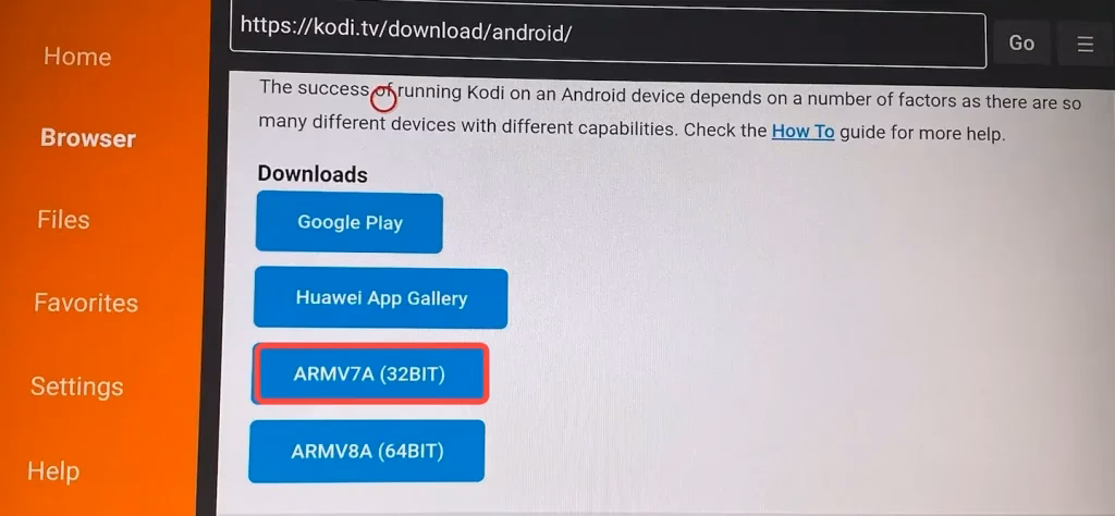 choose ARMV7A (32BIT)