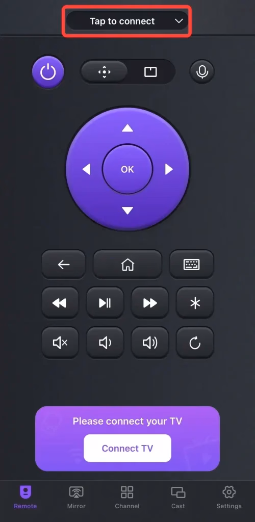 Pairing entry on the Vizio remote app