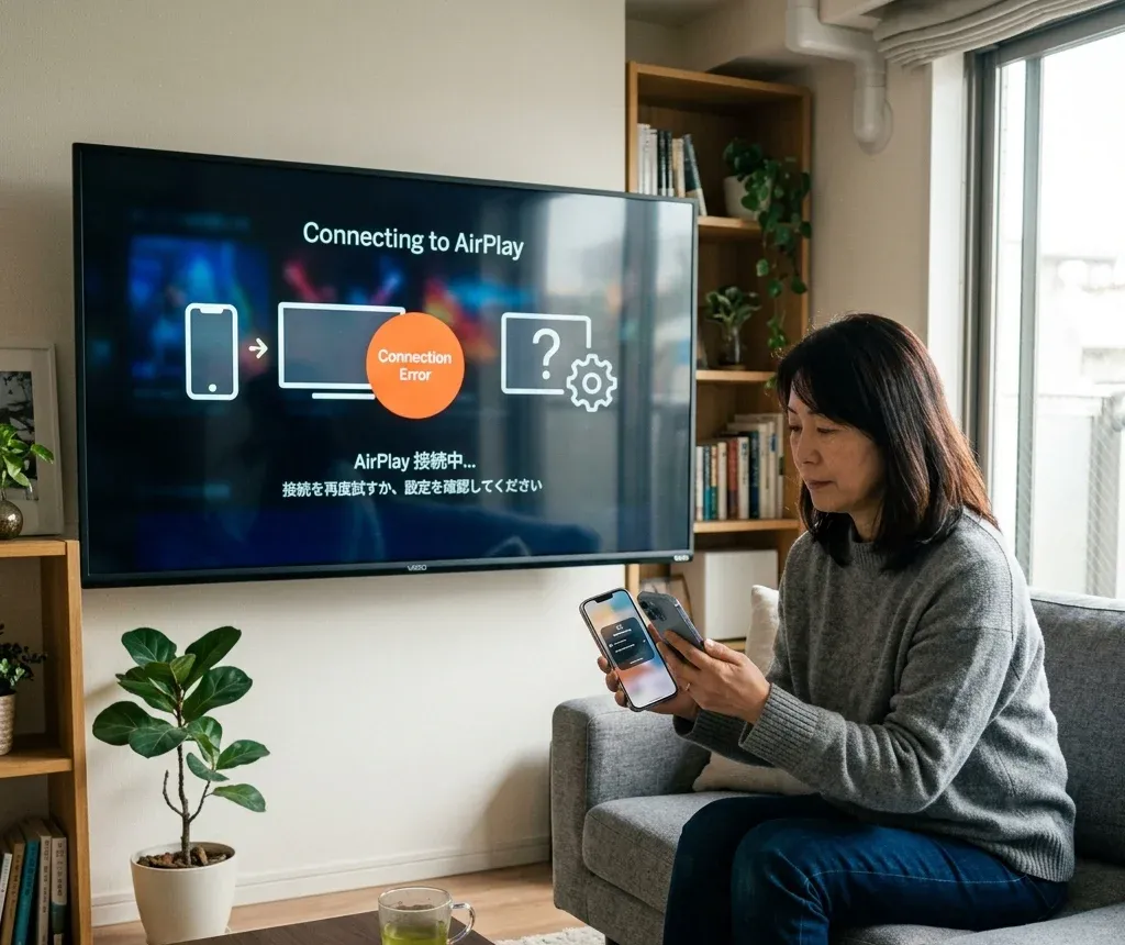 iPhone using AirPlay or screen mirroring to a Vizio SmartCast TV with settings open